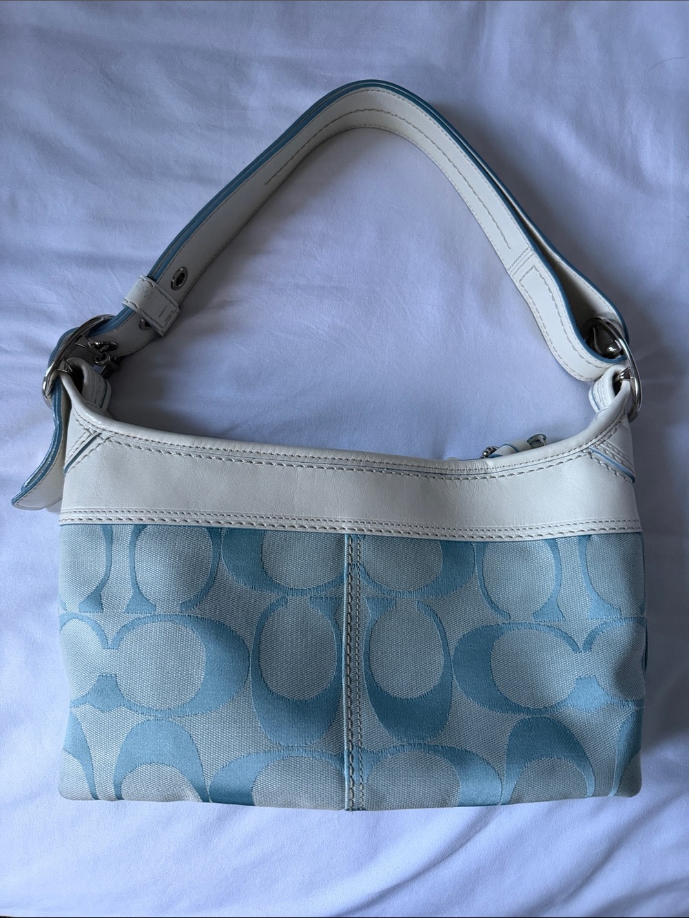 Coach Light Blue and White Signature Shoulder Bag